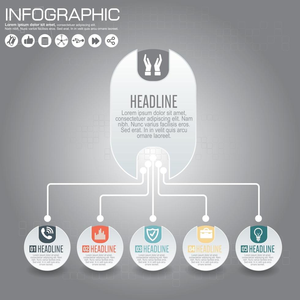 gráfico de información de círculo de negocios, diagrama, presentación de cinco pasos vector