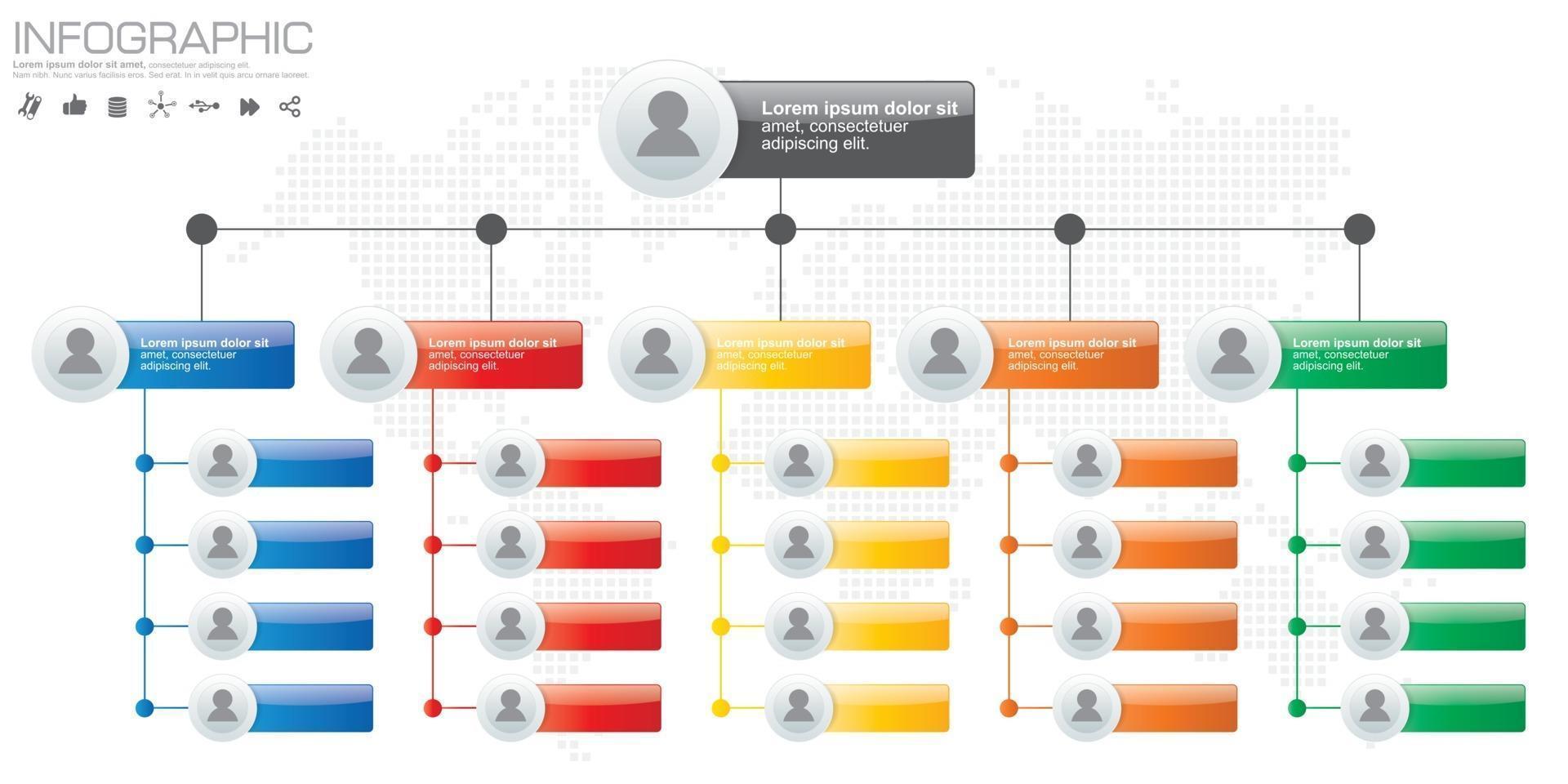 Corporate organization chart with people icons. Vector illustration.