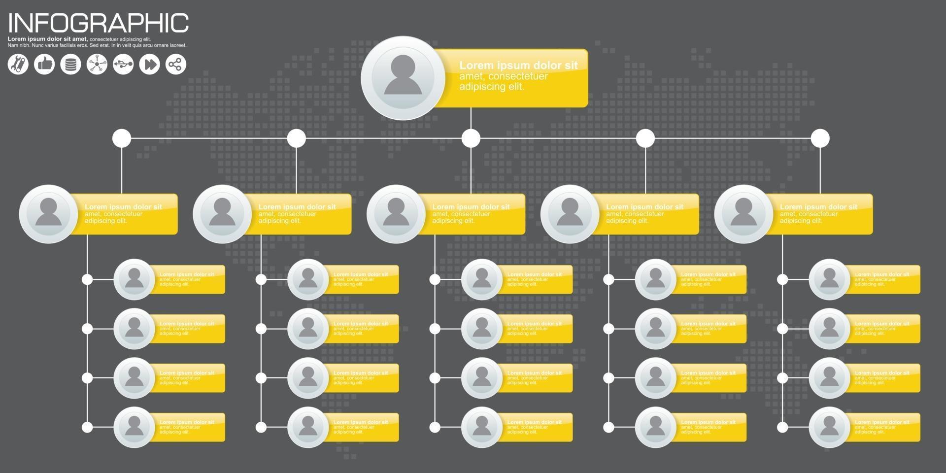 Corporate organization chart with people icons. Vector illustration.