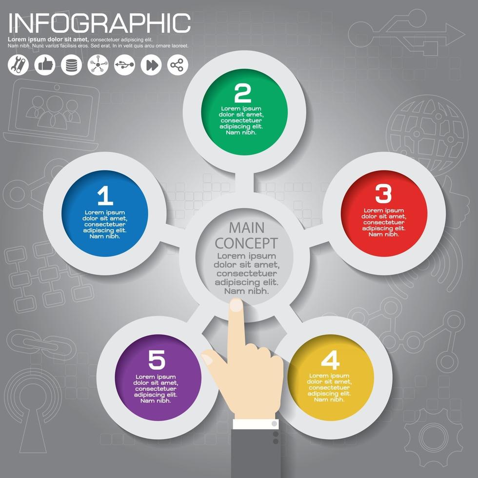 plantilla de diseño infográfico y concepto de negocio con 6 opciones, piezas, pasos o procesos. se puede utilizar para diseño de flujo de trabajo, diagrama, opciones numéricas, diseño web. vector