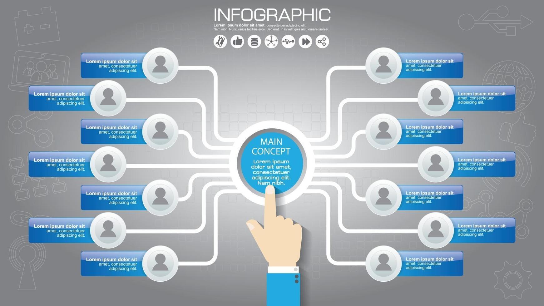 Part of the report with logo and icons set. Business concept with five options. Vector infographic of technology or education process. Web Template of a pyramidal chart, diagram or presentation.