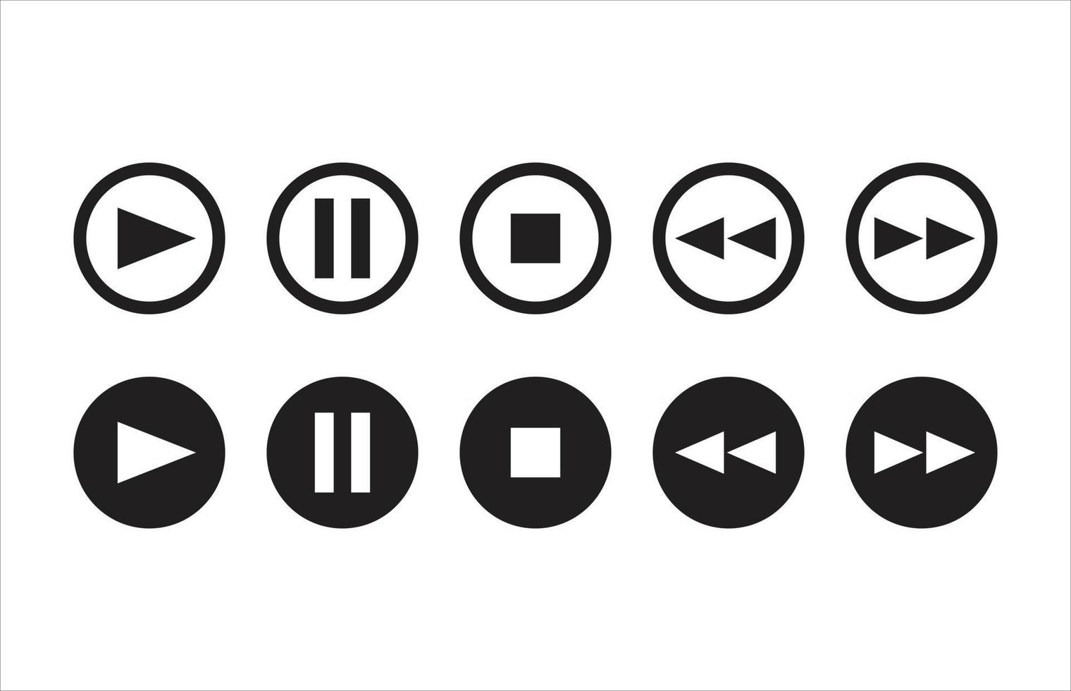 Music and Movie Play, Pause, Rewind, Forward, Stop Outline and Fill Icons vector