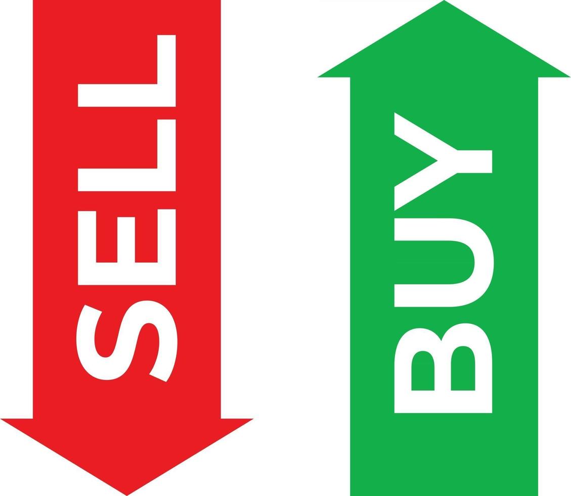 Bull or Bullish and Bear or Bearish Buy and Sell Forex Trade Red and Green Arrows Pointing Down and UP vector