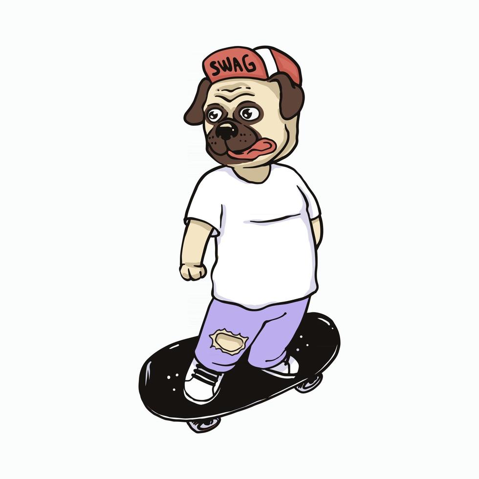 ilustración de perro pug skate vector