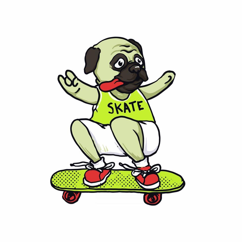 patineta perro pug ilustración vector