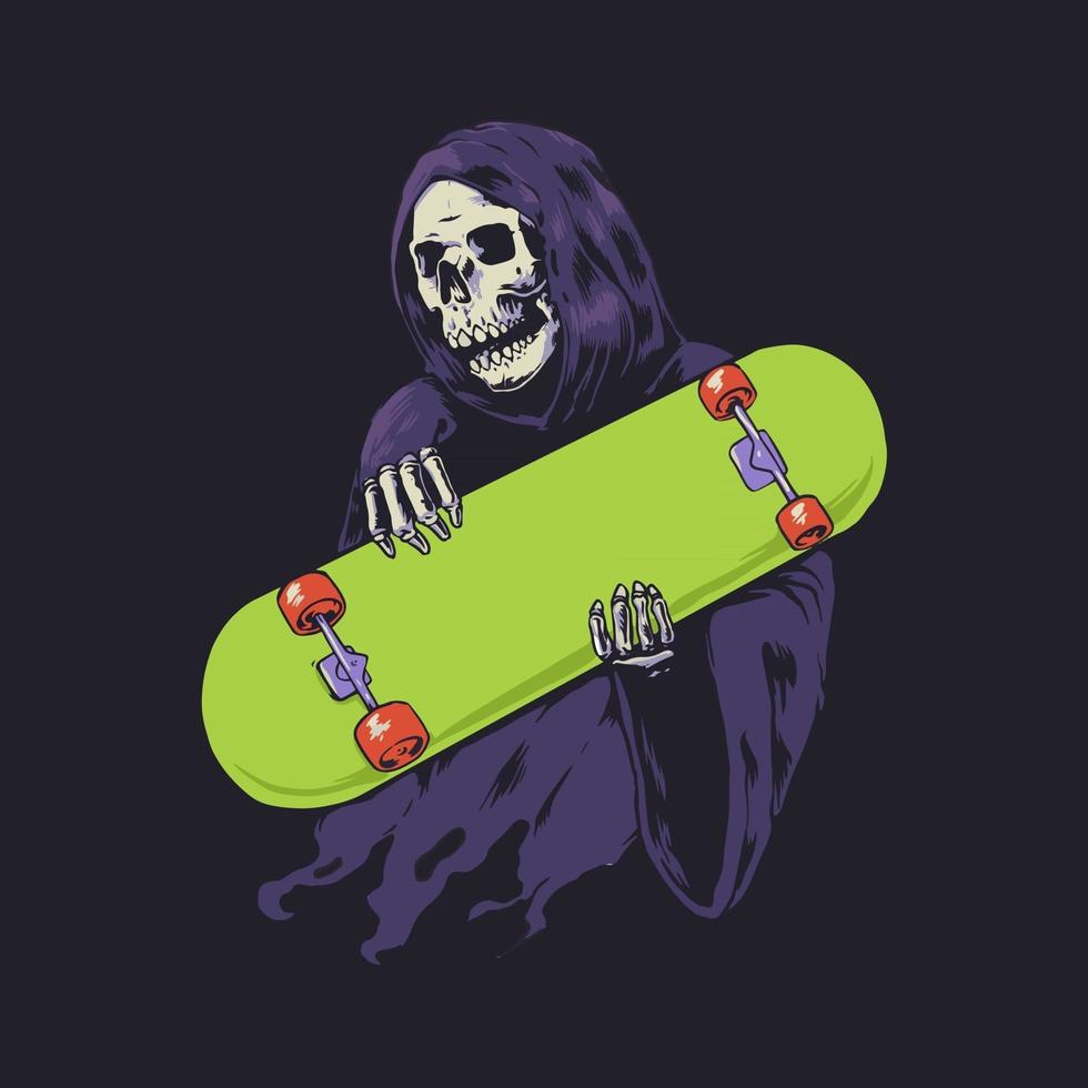 Grim reaper hold skateboard vector