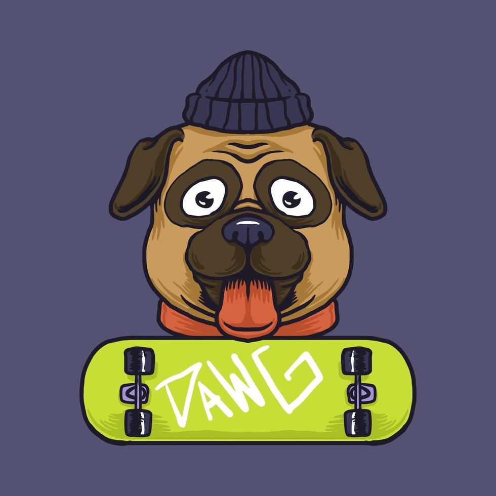 Hipster pug dog and skateboard vector