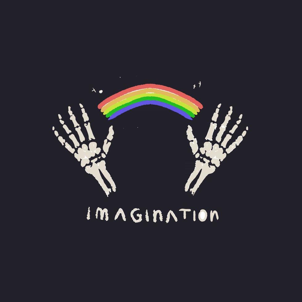 Skeleton hand with rainbow, imagination concept vector