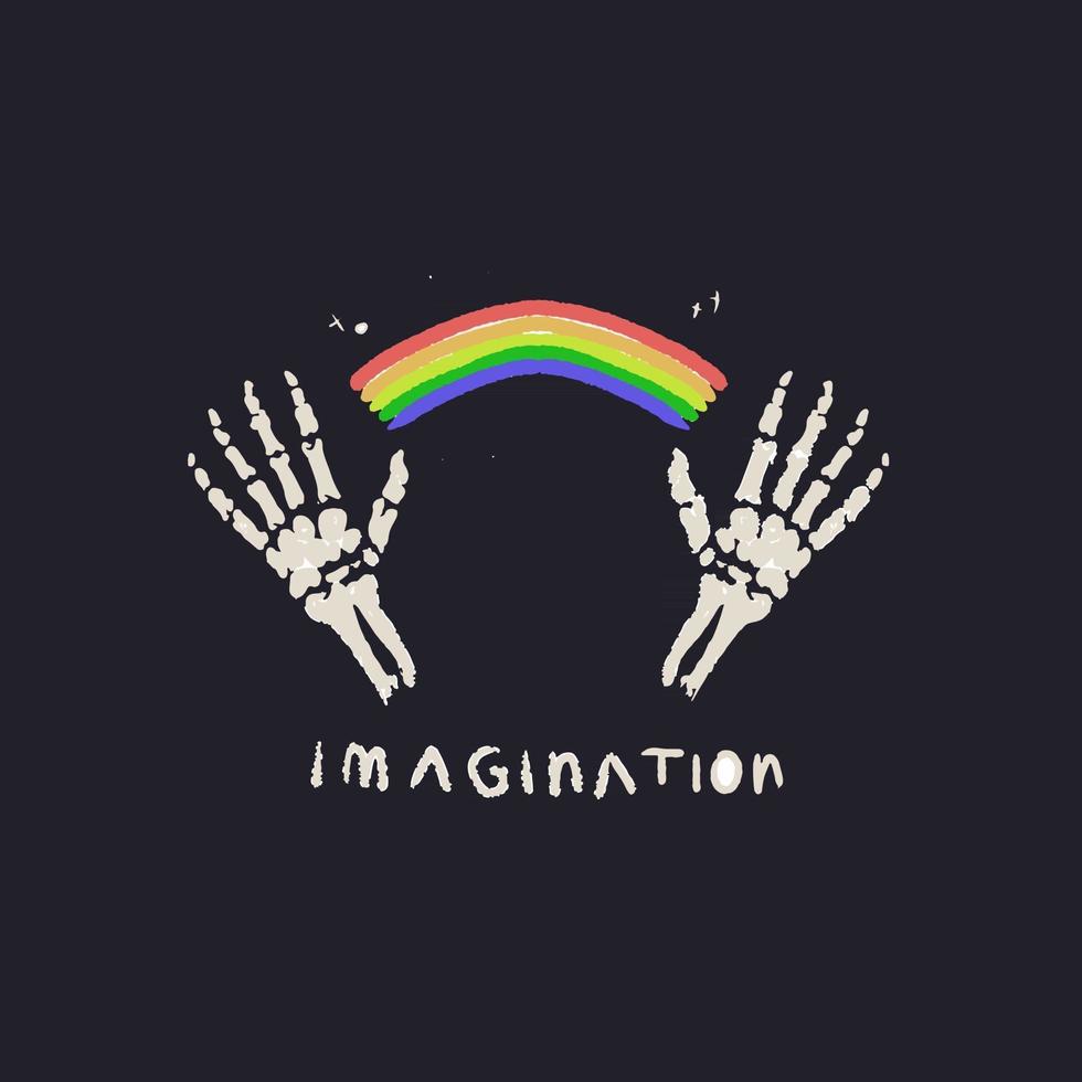 mano esqueleto con arco iris, concepto de imaginación vector