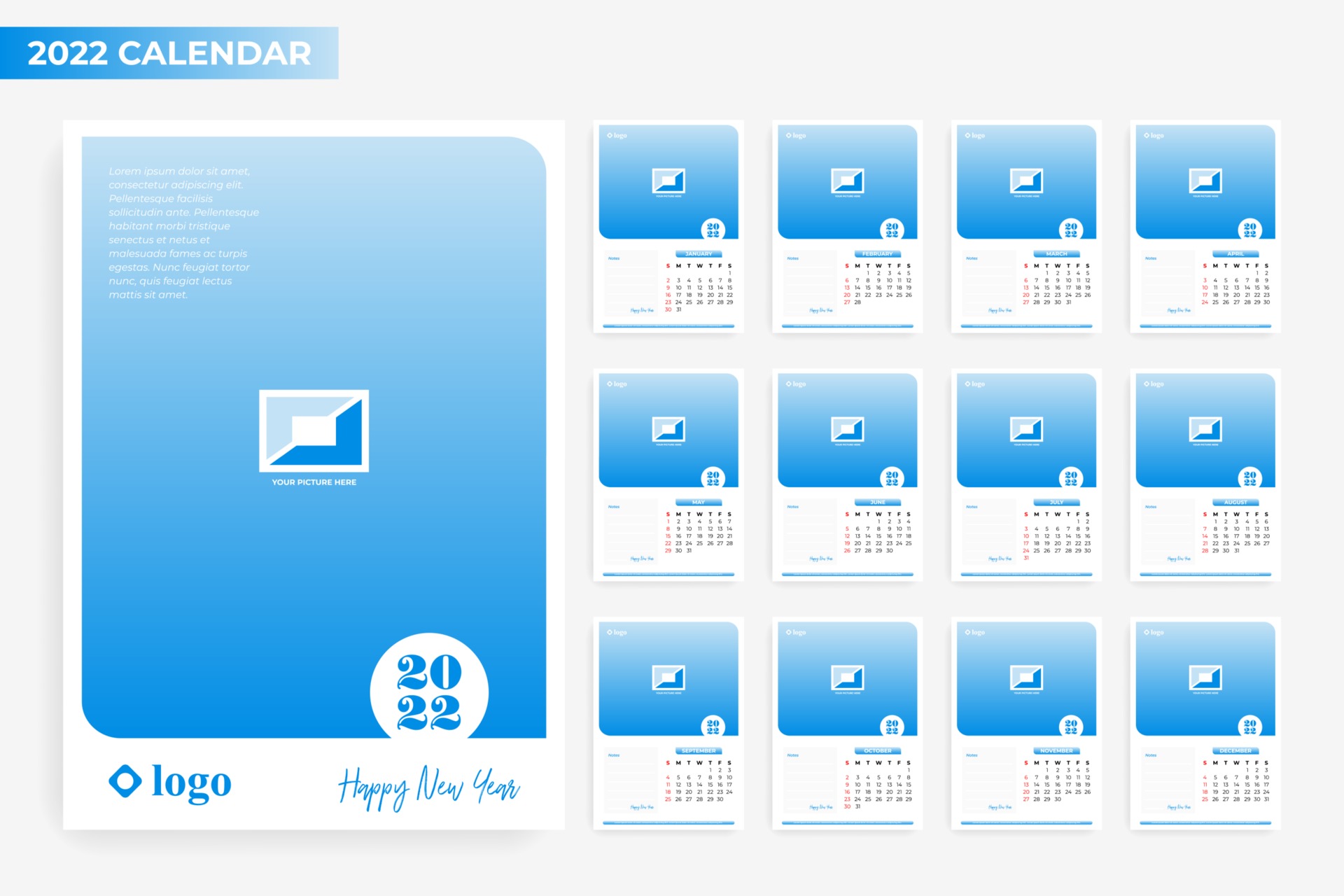 12 month calendar design template 2774856 Vector Art at Vecteezy