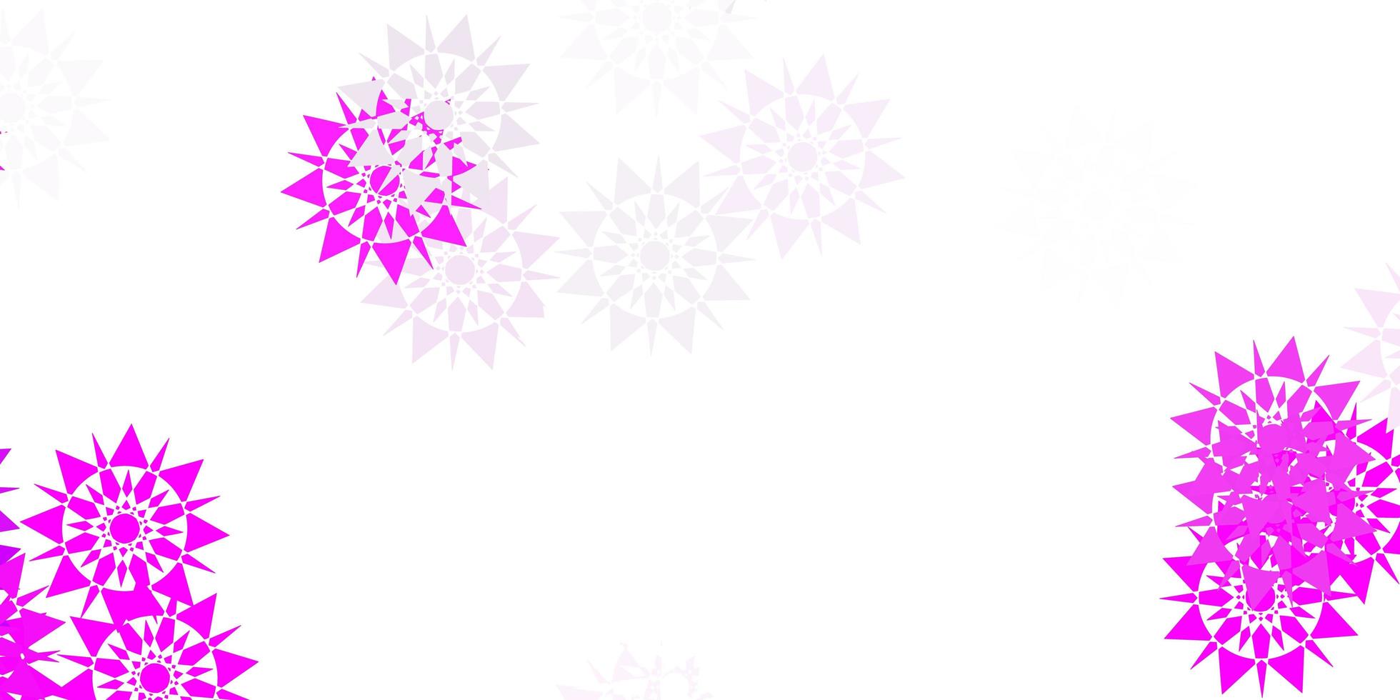 textura de vector rosa claro con copos de nieve brillantes.