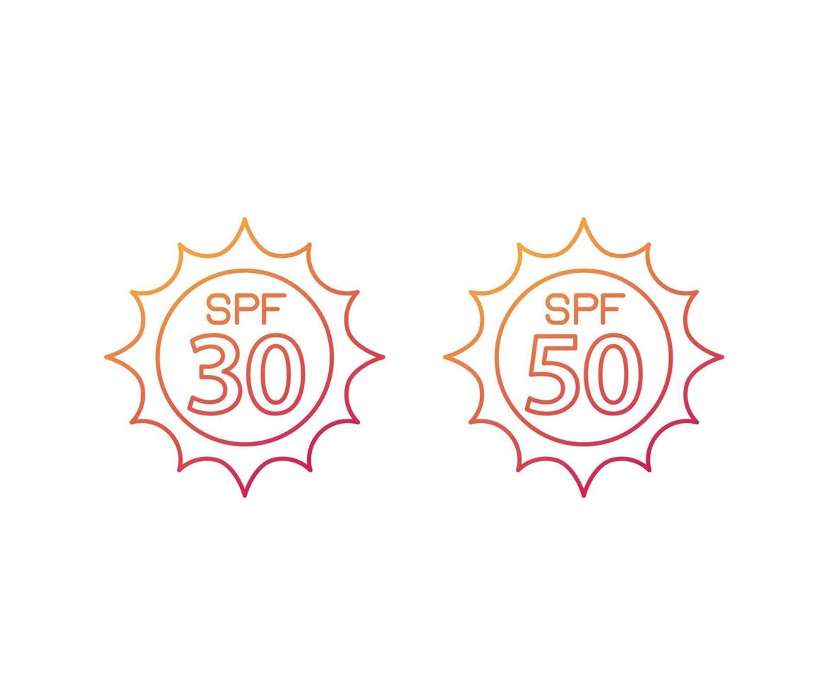 spf 30, 50, sol, protección uv, iconos de líneas vectoriales vector