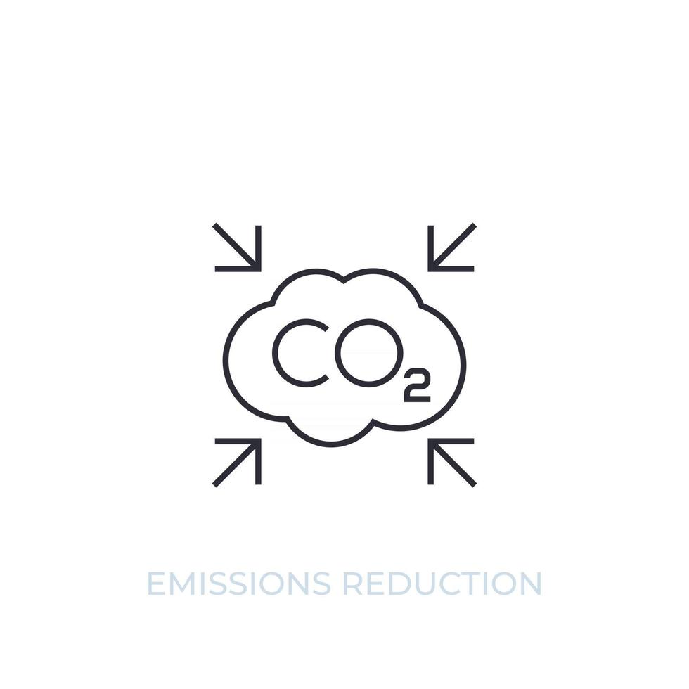 co2, carbon emissions reduction vector line icon on white