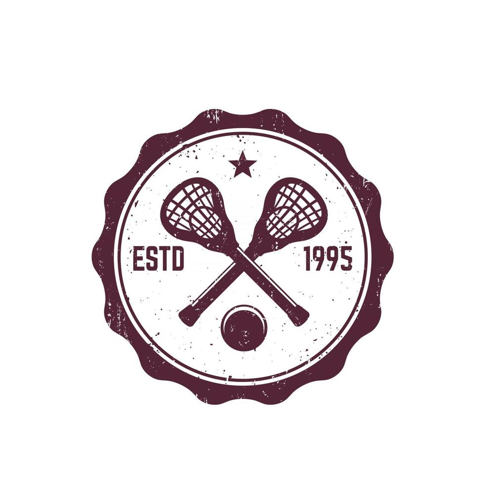 Lacrosse vintage badge, emblem with sticks and ball vector