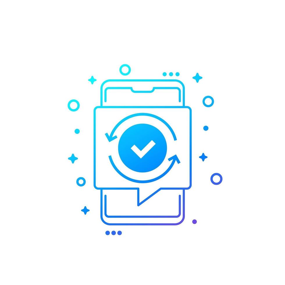 action completed icon with smart phone vector