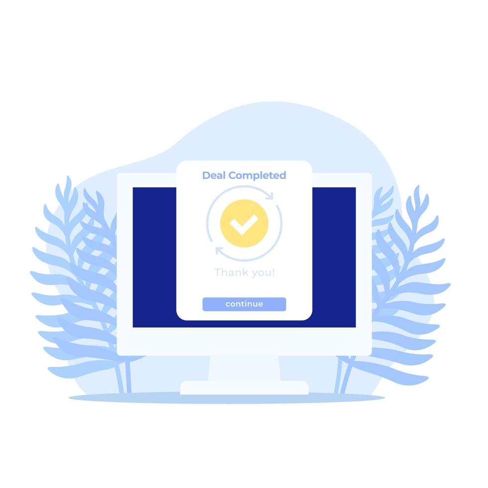 deal completed, vector icon with a computer