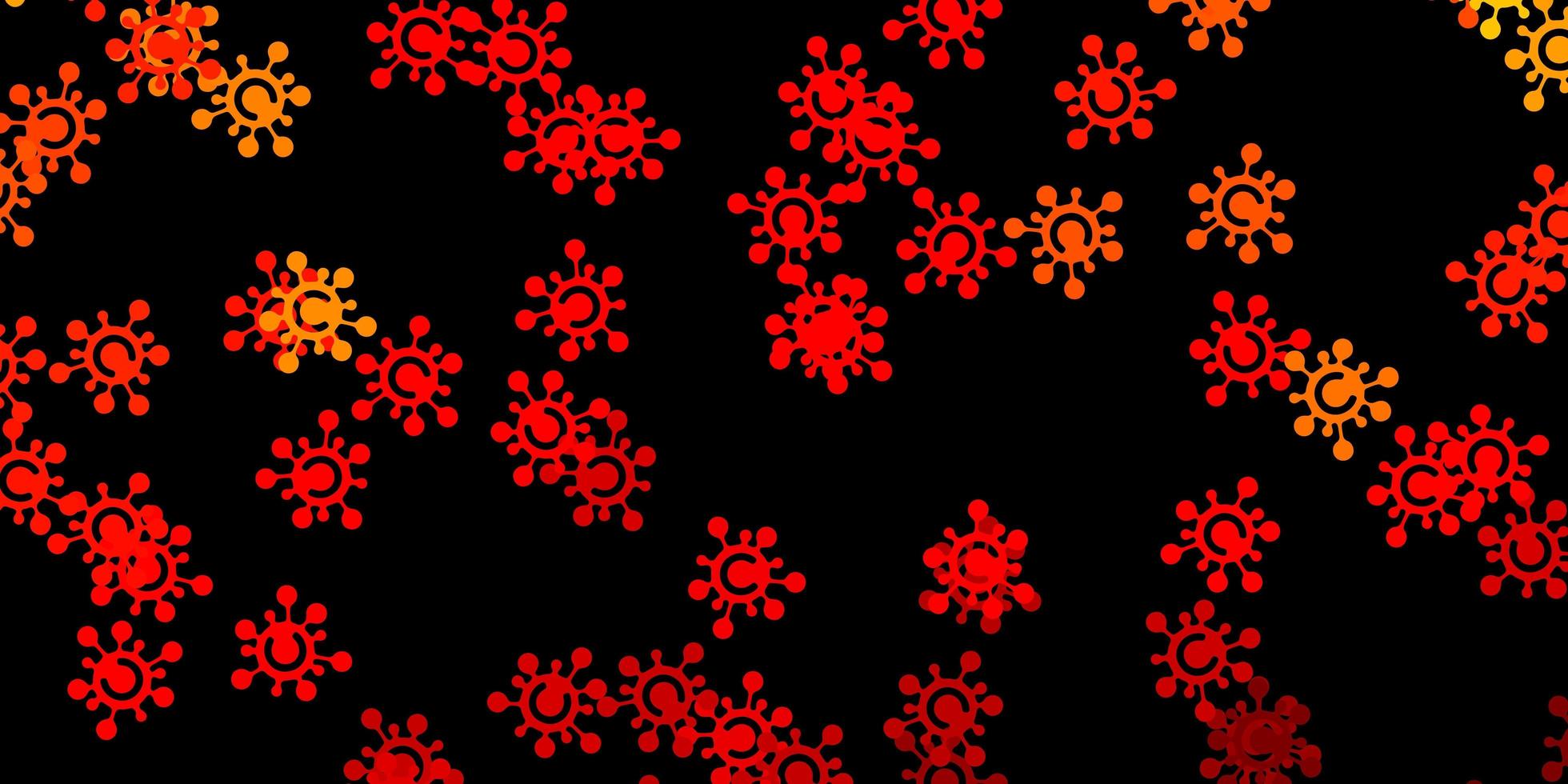 Dark orange vector background with covid-19 symbols.