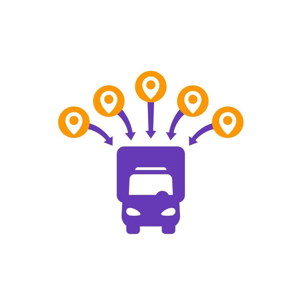 Logistics icon, van and delivery points vector