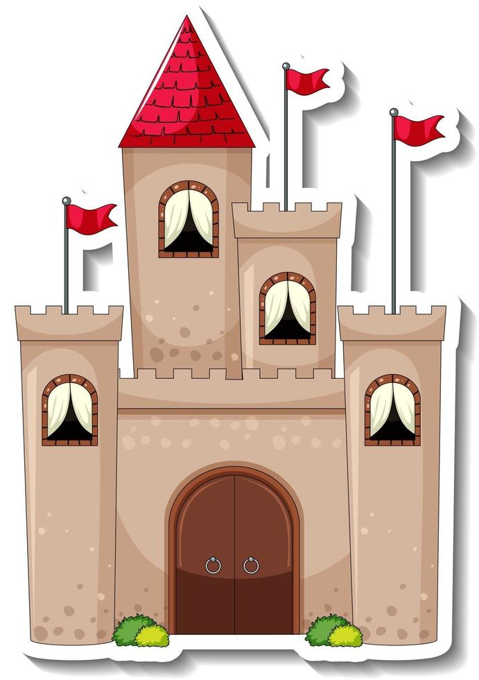 Sticker template with Big castle in cartoon style isolated vector
