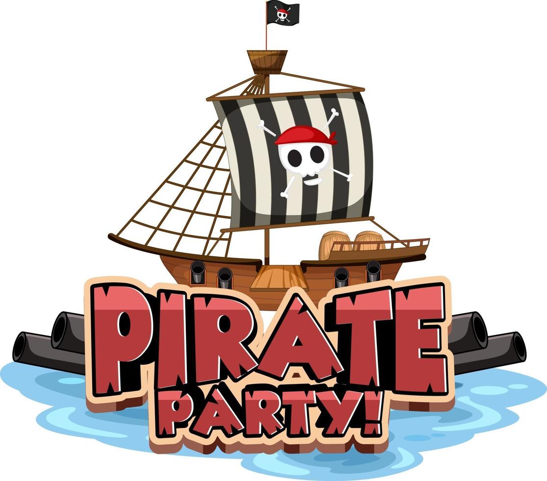 Pirate Party font banner with a pirate ship isolated vector