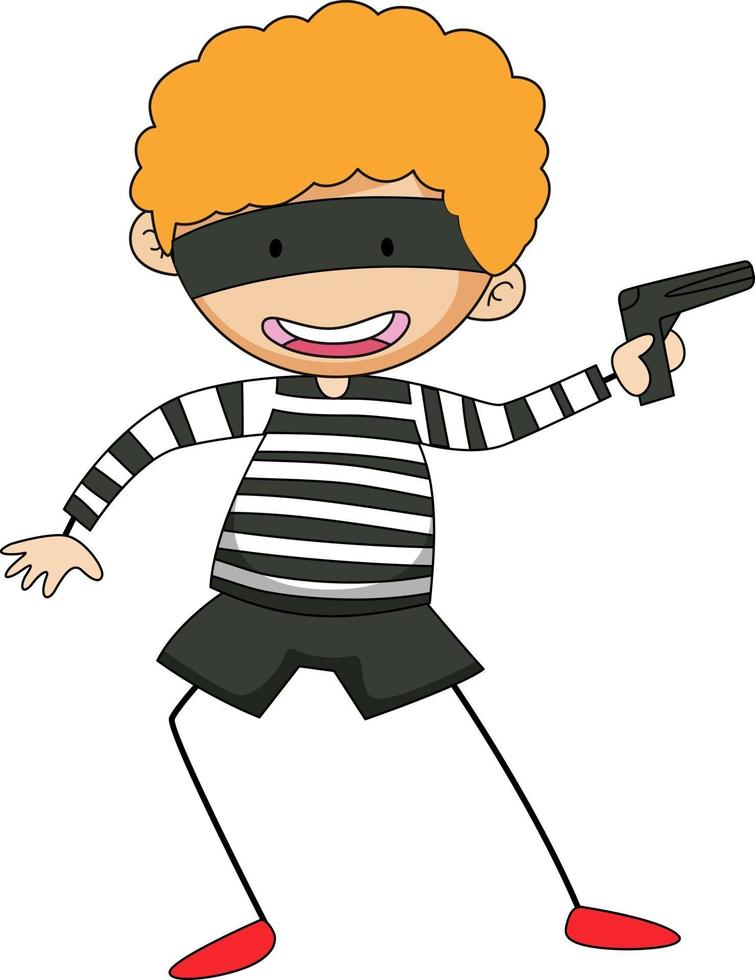 A thief doodle cartoon character isolated vector