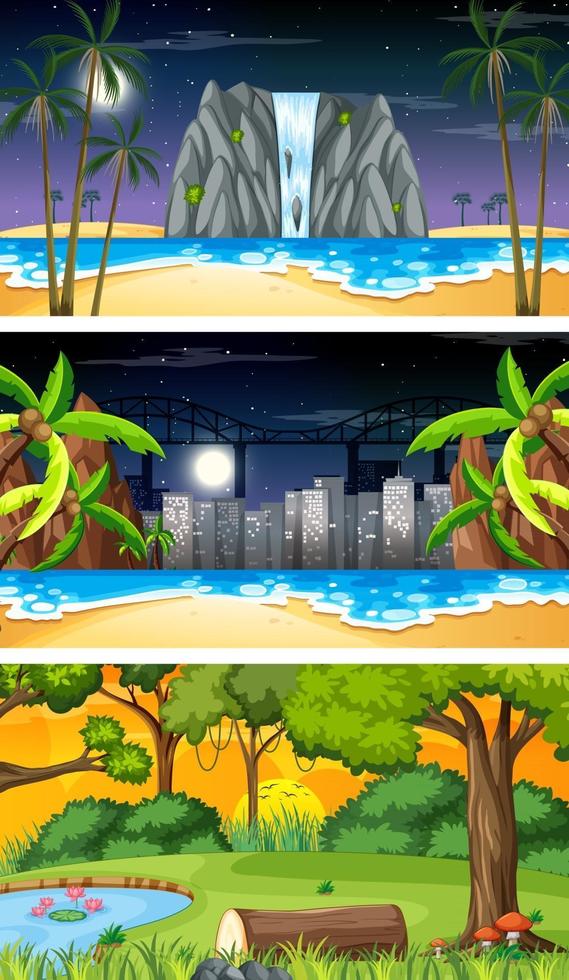 Three different nature horizontal scenes vector