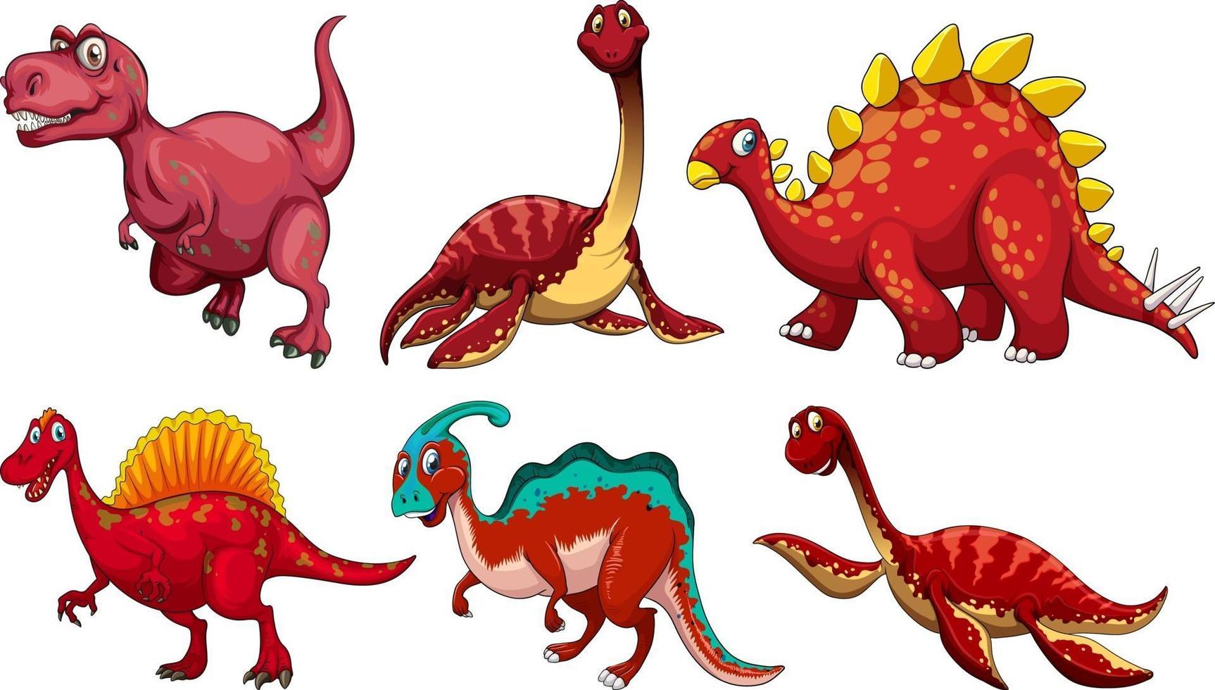 conjunto de personaje de dibujos animados de dinosaurio rojo vector