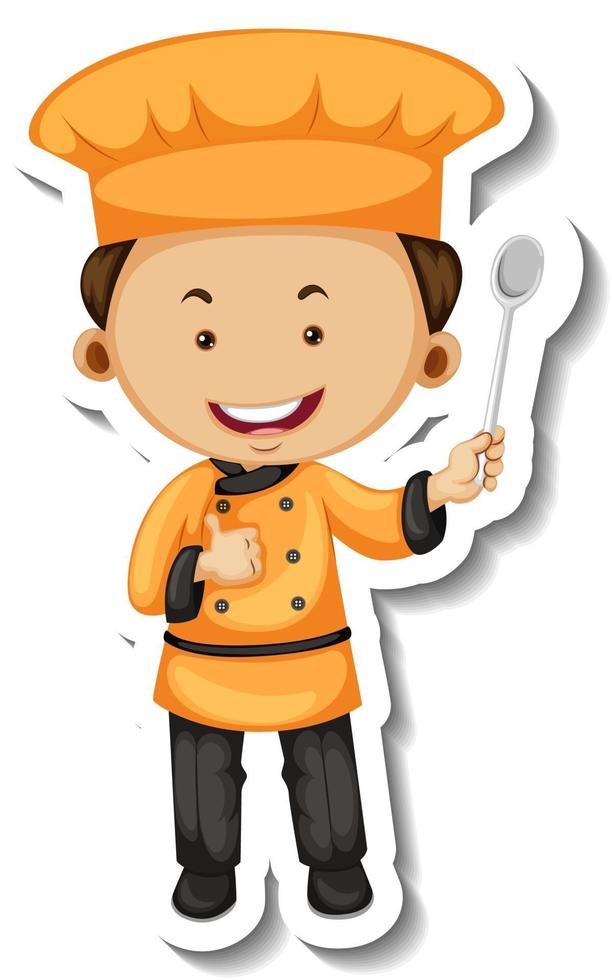 Sticker template with a chef boy cartoon character isolated vector