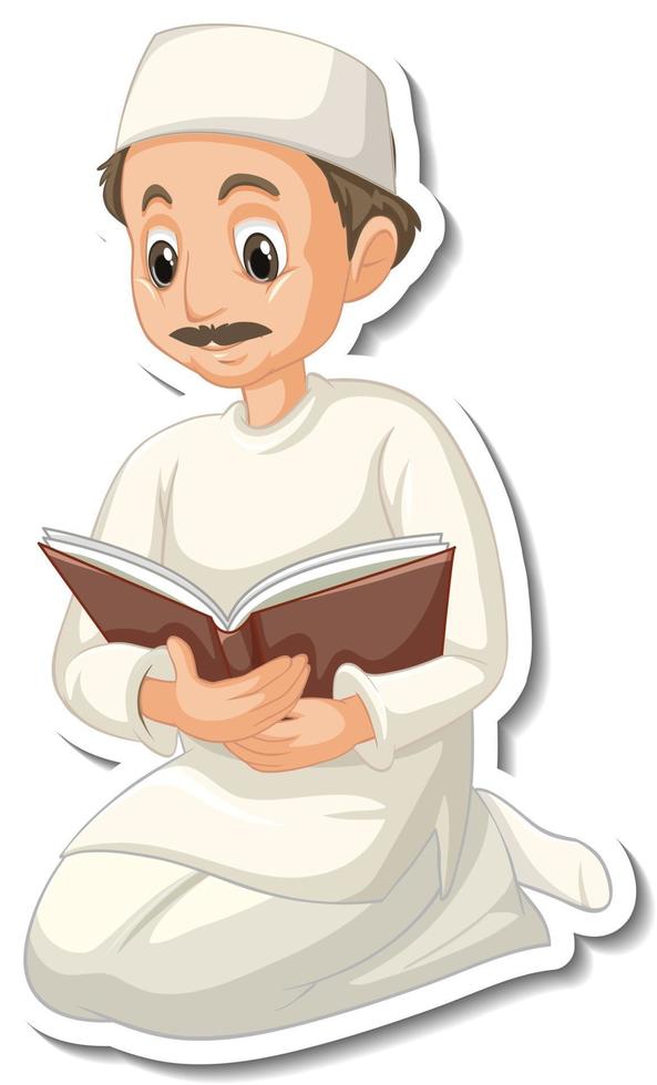 A sticker template with Muslim man reading quran book vector