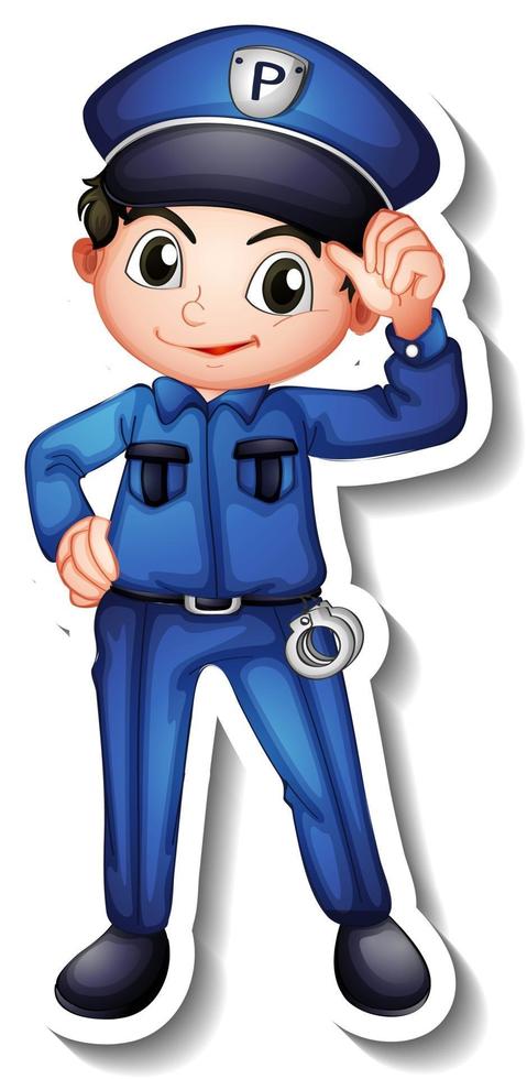 diseño de etiqueta con un personaje de dibujos animados de policía vector