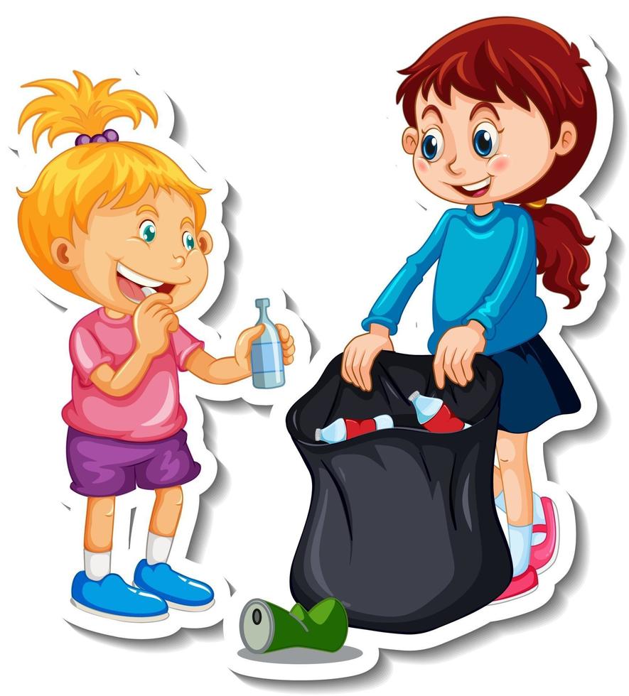 Sticker template with a girl cartoon character isolated vector