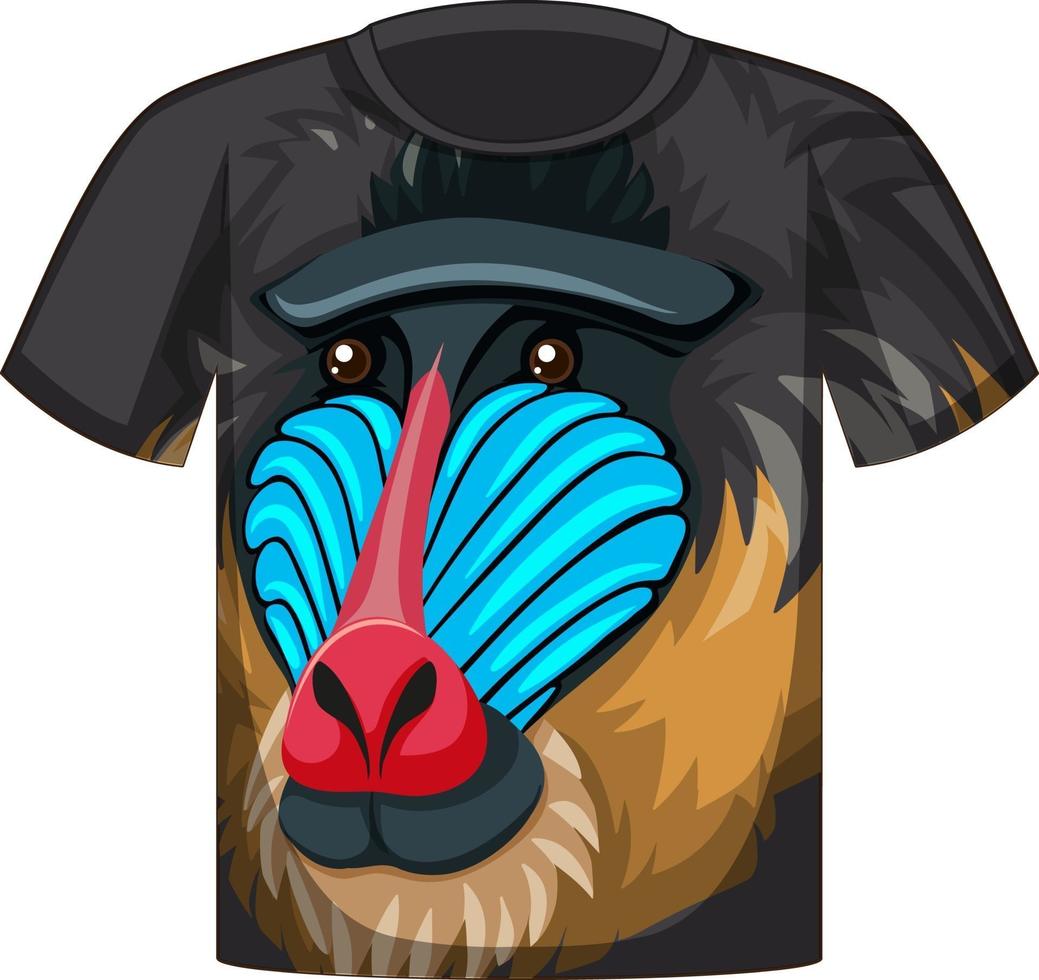 parte delantera de la camiseta con la cara del patrón de mono mandril vector