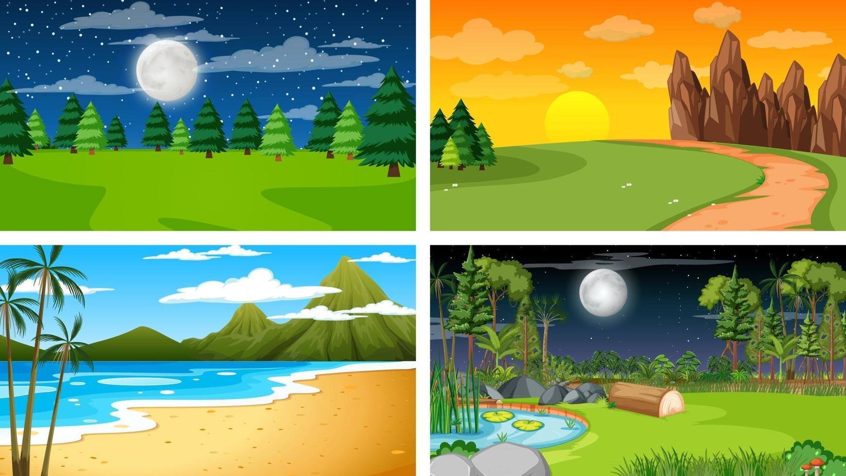 Four different scene of nature park and forest vector