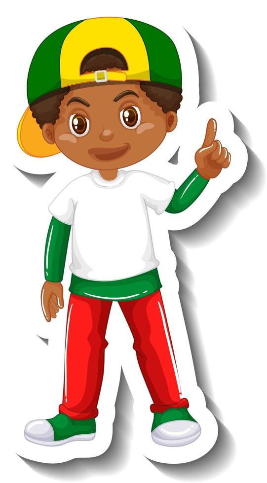 etiqueta engomada linda del personaje de dibujos animados del niño africano vector