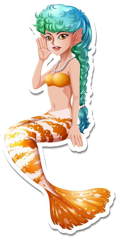 Beautiful mermaid cartoon character sticker vector