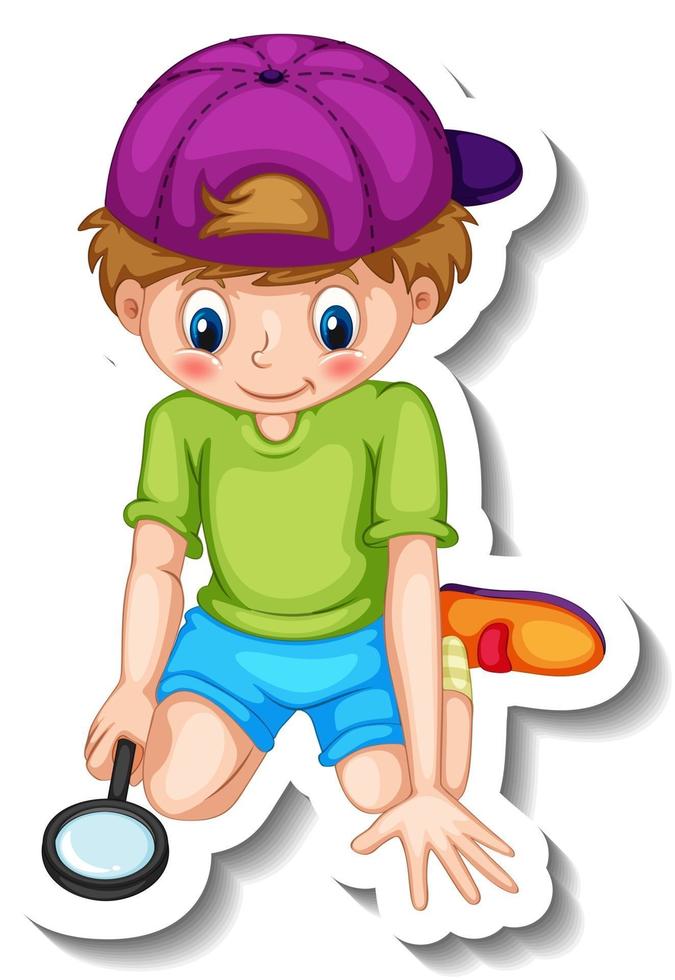 Sticker template with a boy cartoon character isolated vector