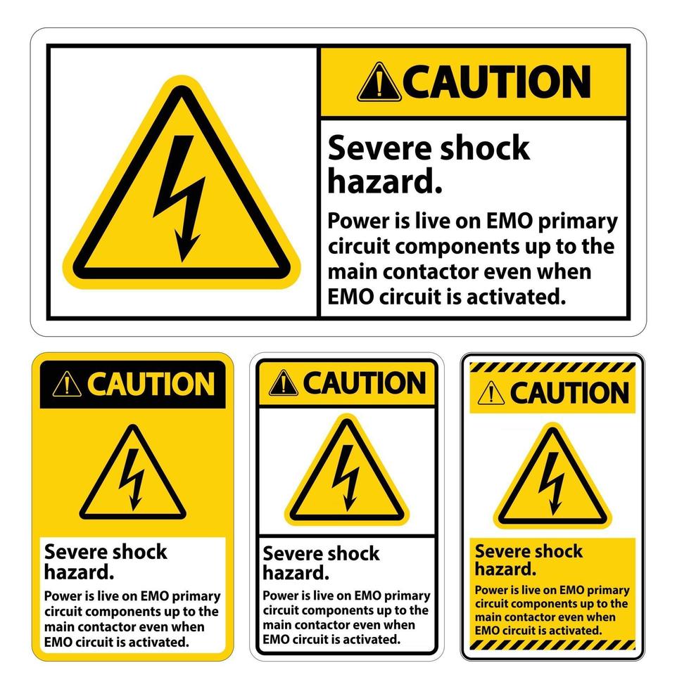 Caution Severe shock hazard sign on white background vector