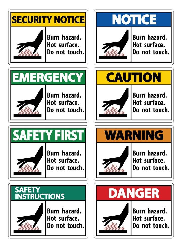 Burn hazard,Hot surface,Do not touch Symbol Sign Isolate on White Background,Vector Illustration vector