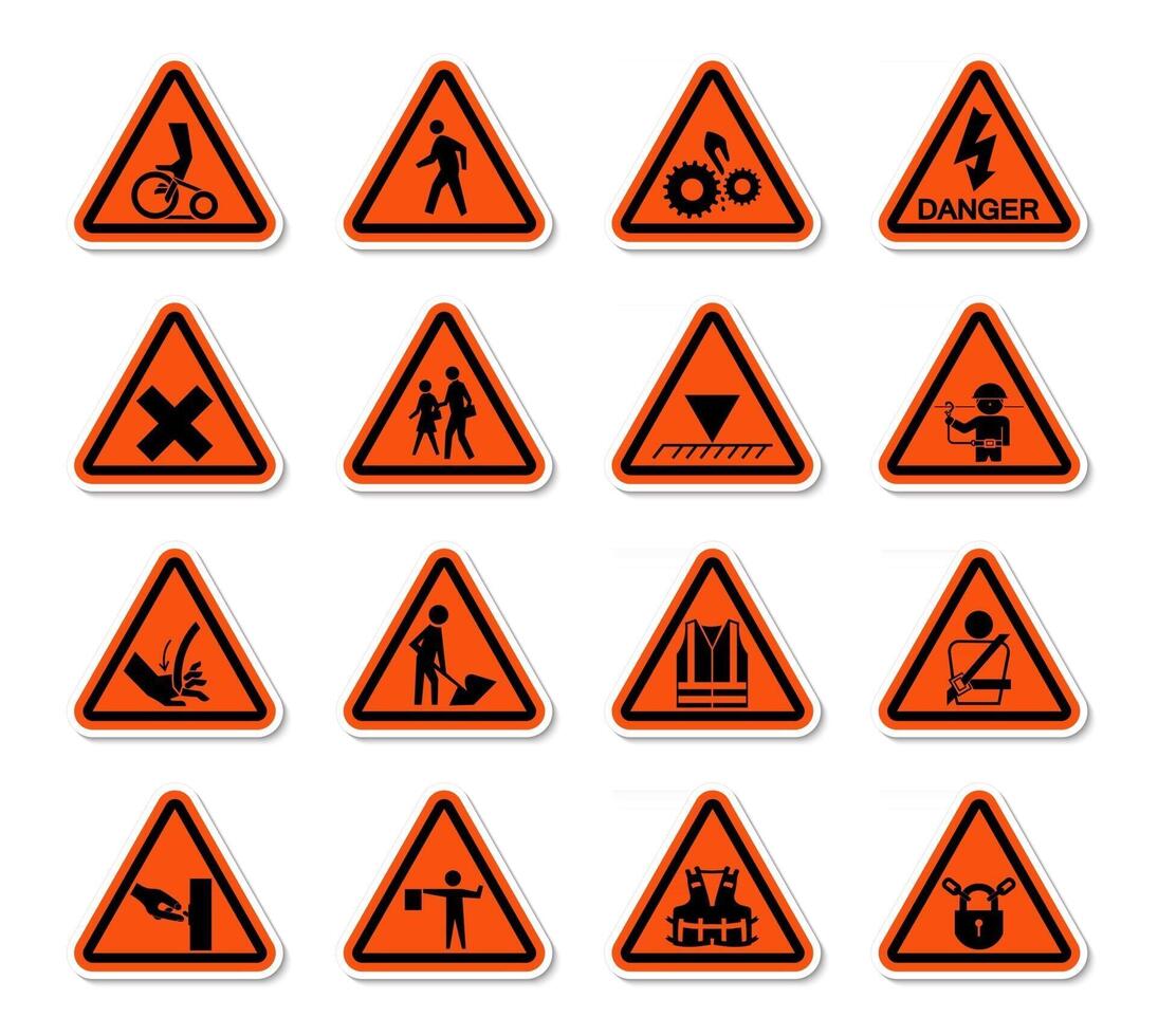 Triangular Warning Hazard Symbols labels Sign Isolate on White Background,Vector Illustration vector