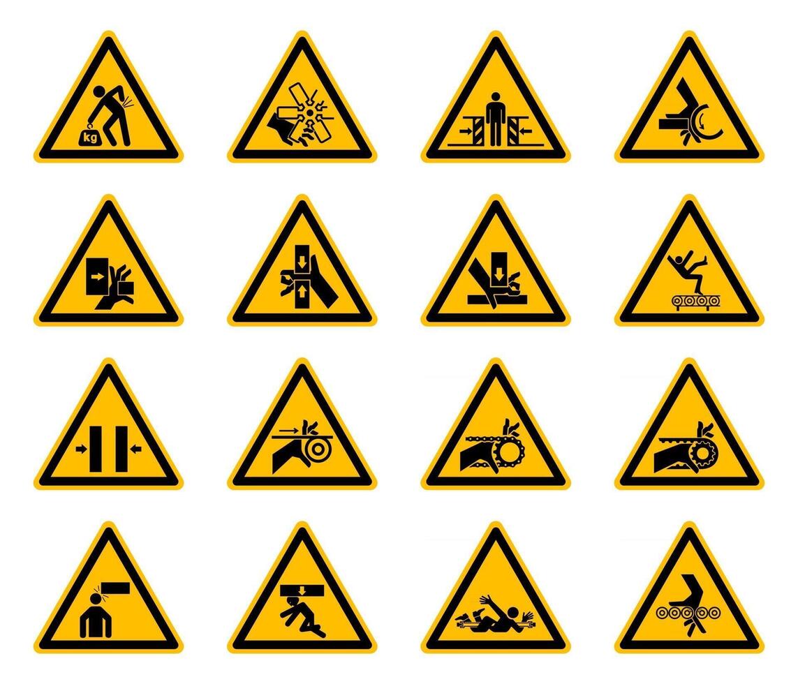 Etiquetas de símbolos de peligro de advertencia triangular sobre fondo blanco vector