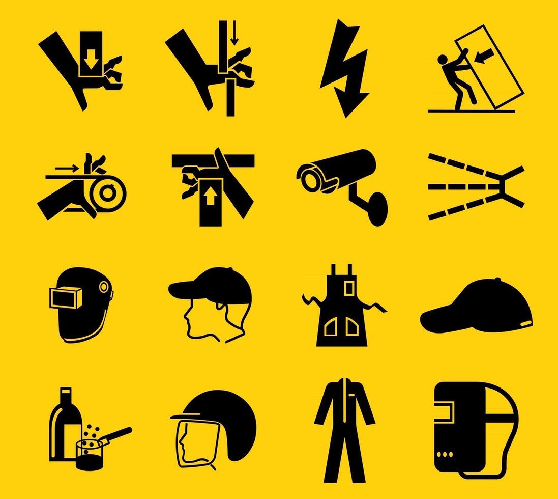 Warning signs,industrial hazards icon labels Sign Isolated on White Background,Vector Illustration vector