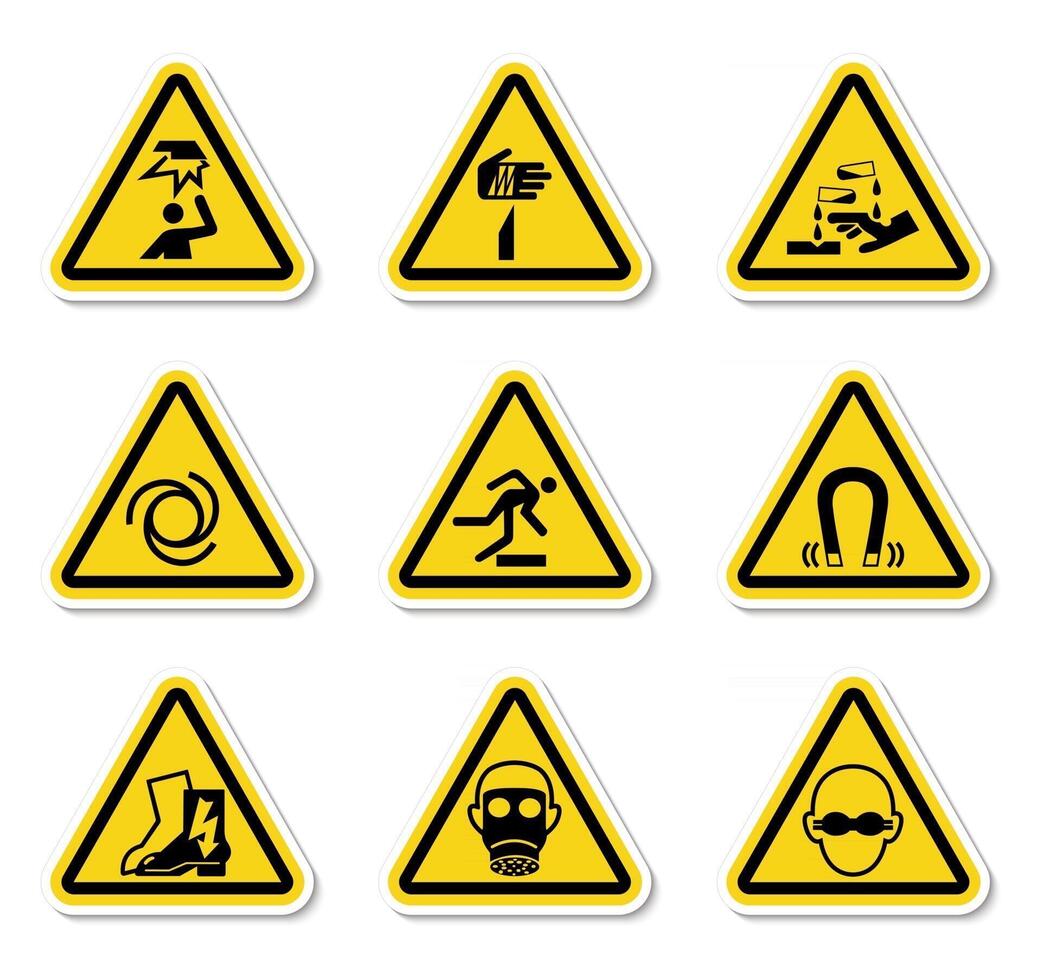 Triangular Warning Hazard Symbols labels On White Background vector