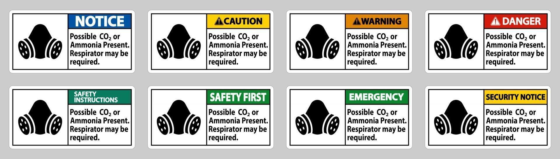 PPE Sign Possible Co2 Or Ammonia Present, Respirator May Be Required vector