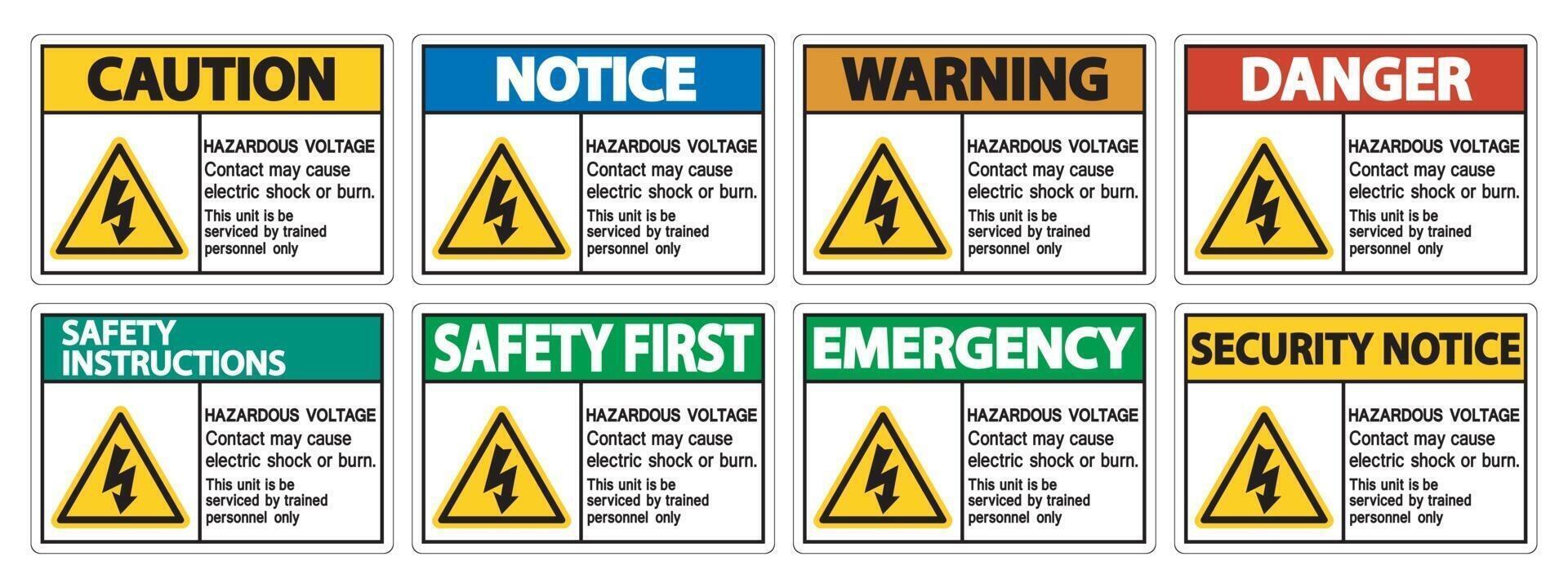 Hazardous Voltage Contact May Cause Electric Shock Or Burn Sign On White Background vector
