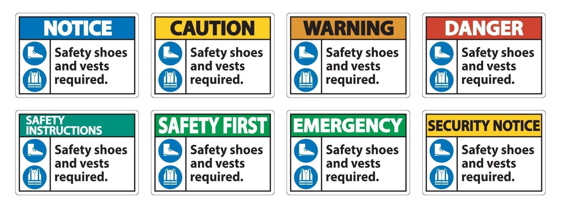 Safety Shoes And Vest Required With PPE Symbols on White Background,Vector Illustration vector