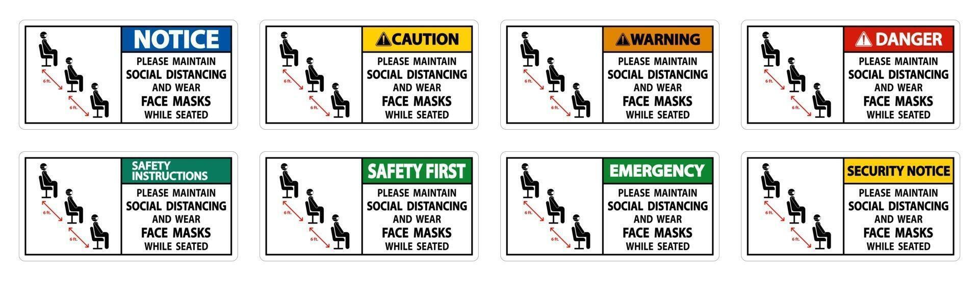 Maintain Social Distancing Wear Face Masks Sign on white background vector