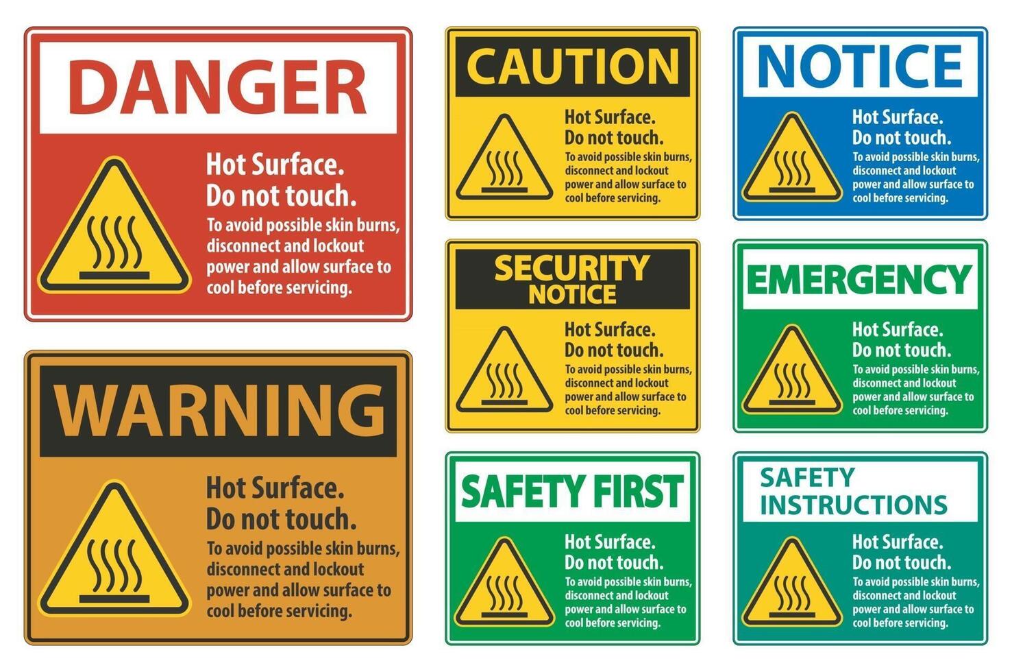 Hot Surface, Do Not Touch, To Avoid Possible Skin Burns, Disconnect And Lockout Power And Allow Surface To Cool Before Servicing Symbol Sign Isolate On White Background,Vector Illustration vector