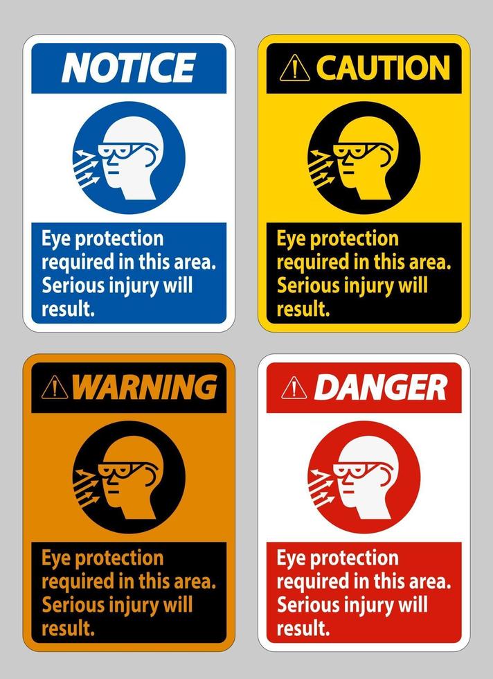 Se requiere protección para los ojos en esta área, se producirán lesiones graves. vector