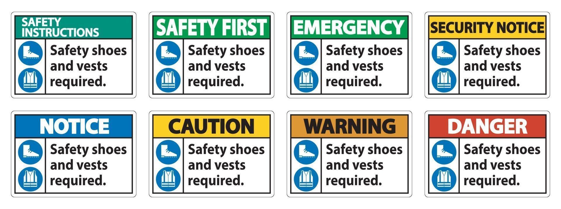 Safety Shoes And Vest Required With PPE Symbols on white background vector