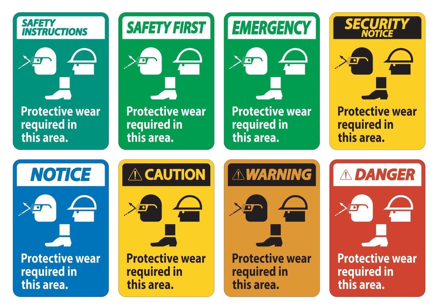 Protective Wear Is Required In This Area.With Goggles, Hard Hat, And Boots Symbols on white background vector